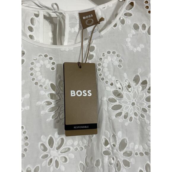 New BOSS Hugo Boss Womens White Iembra Flutter Eyelet Top Blouse Shirt Size 8 - Picture 2 of 4